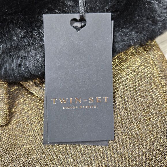Twin Set Simona Barbieri Womens Gold Metallic Jacket Size Medium - Picture 6 of 14